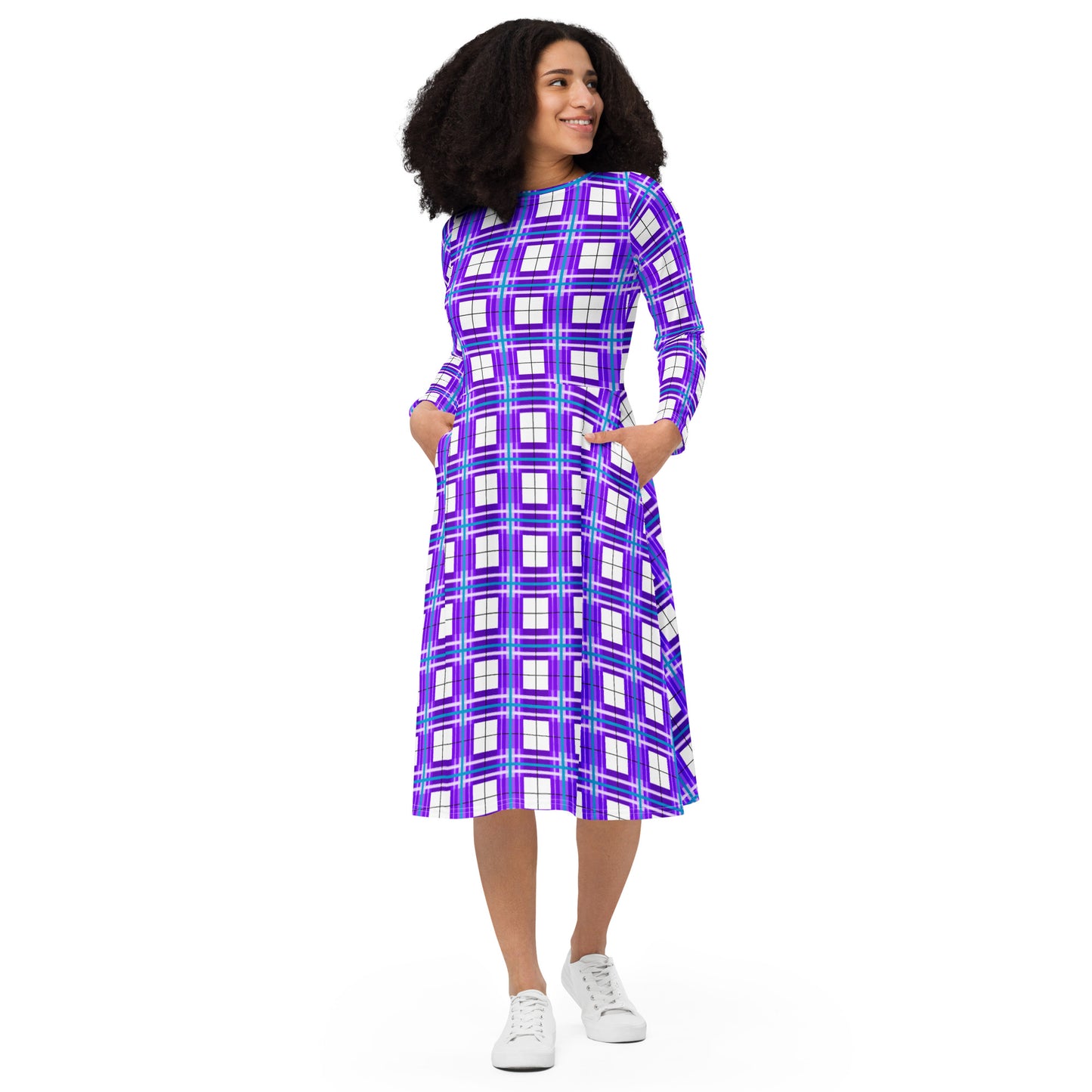 'Gigha Sky' Happy Tartan long sleeve midi dress - Free P&P Worldwide