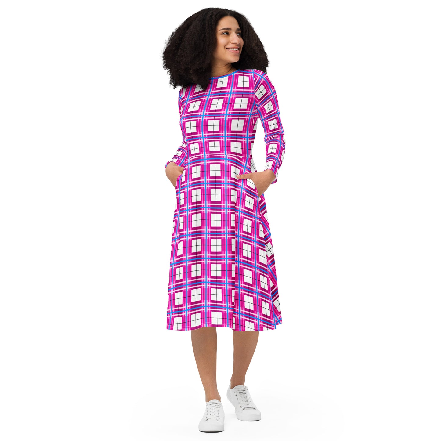 'Islay Sky' Happy Tartan long sleeve midi dress - Free P&P Worldwide