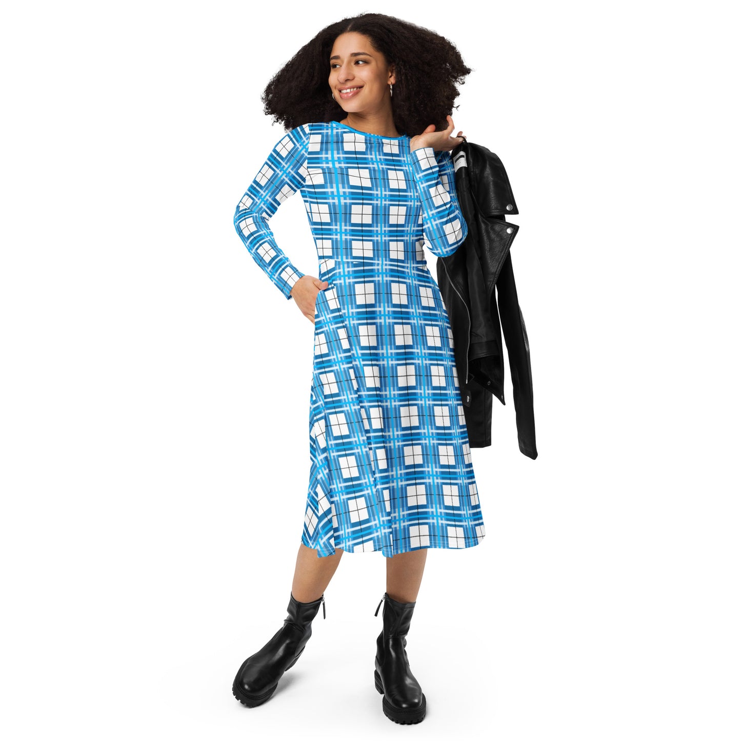 'Jura Sky' Happy Tartan long sleeve midi dress - Free P&P Worldwide