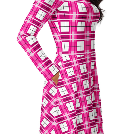 Women’s Long Sleeve Tartan Midi Dress – Arran Sky | Happy Tartan® - Happy Tartan