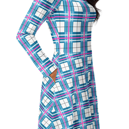 Women’s Long Sleeve Tartan Midi Dress – Bute Sky | Happy Tartan® - Happy Tartan