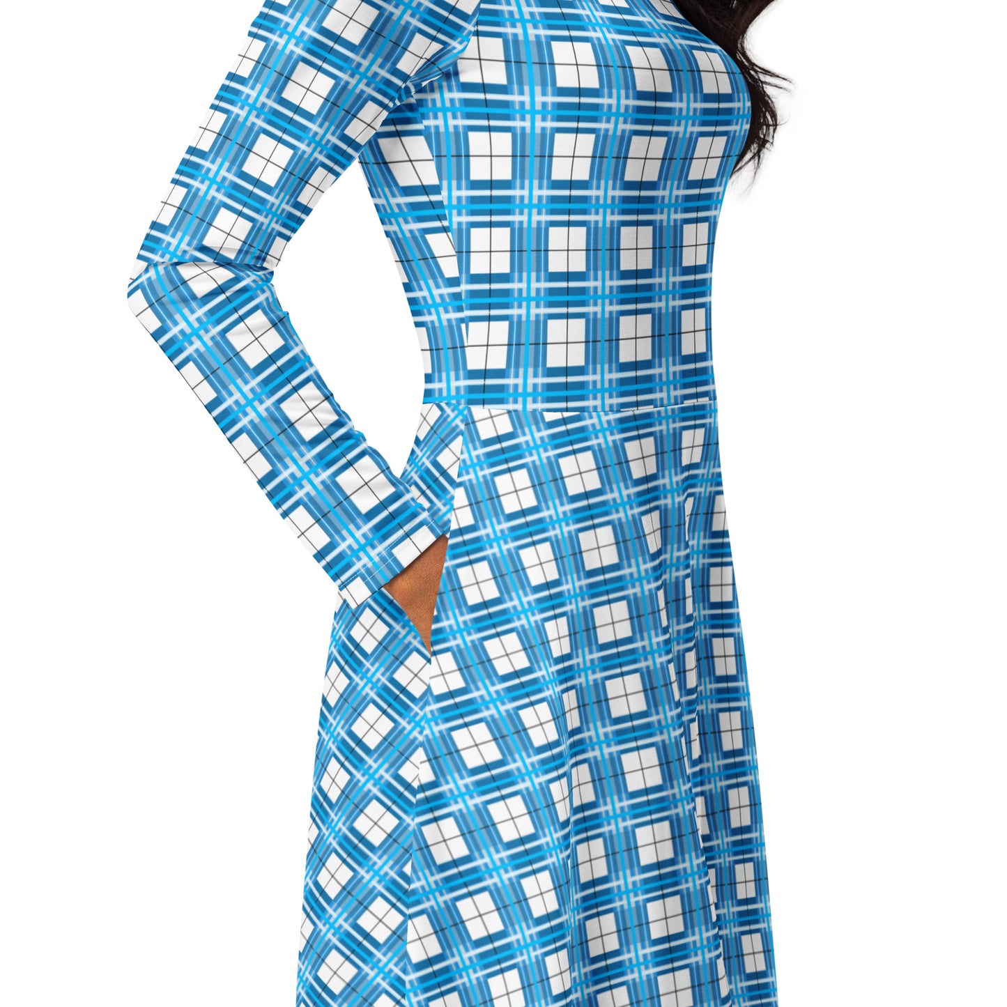 'Jura Sky' Happy Tartan long sleeve midi dress - Free P&P Worldwide