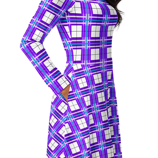 Women’s Long Sleeve Tartan Midi Dress – Gigha Sky | Happy Tartan® - Happy Tartan