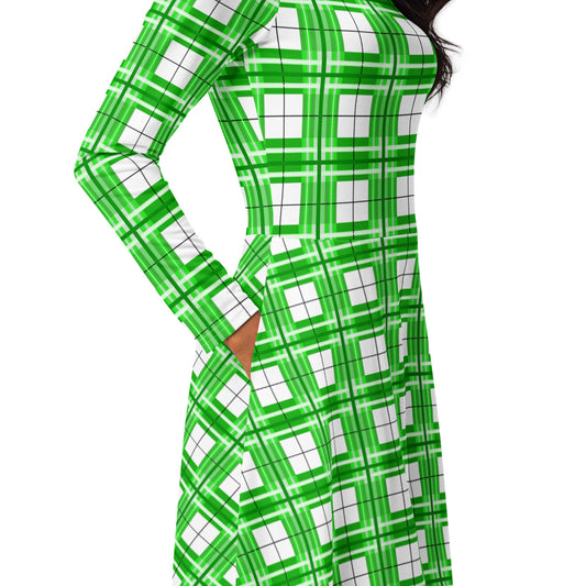 Women’s Long Sleeve Tartan Midi Dress – Colonsay Sky | Happy Tartan® - Happy Tartan