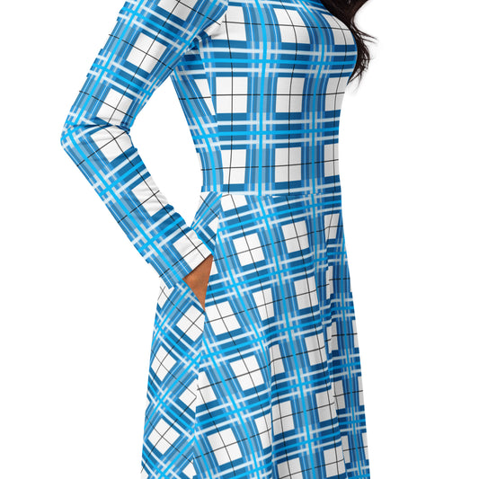 Women’s Long Sleeve Tartan Midi Dress – Jura Sky | Happy Tartan® - Happy Tartan