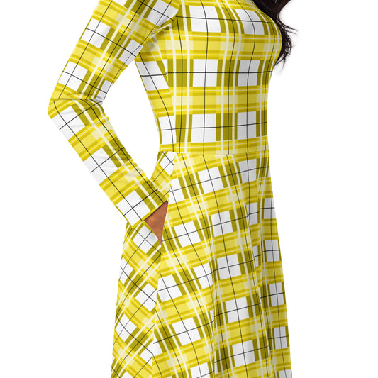 Women’s Long Sleeve Tartan Midi Dress – Staffa Sky | Happy Tartan® - Happy Tartan