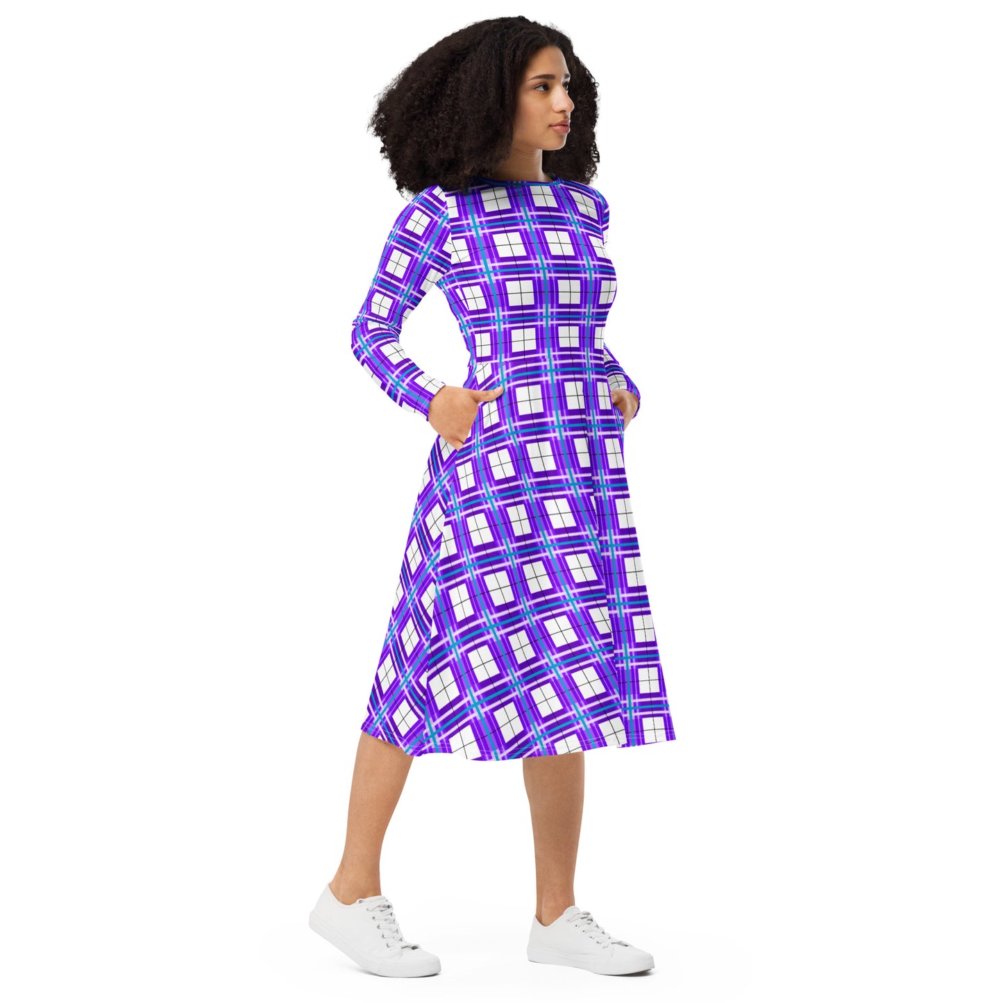 'Gigha Sky' Happy Tartan long sleeve midi dress - Free P&P Worldwide