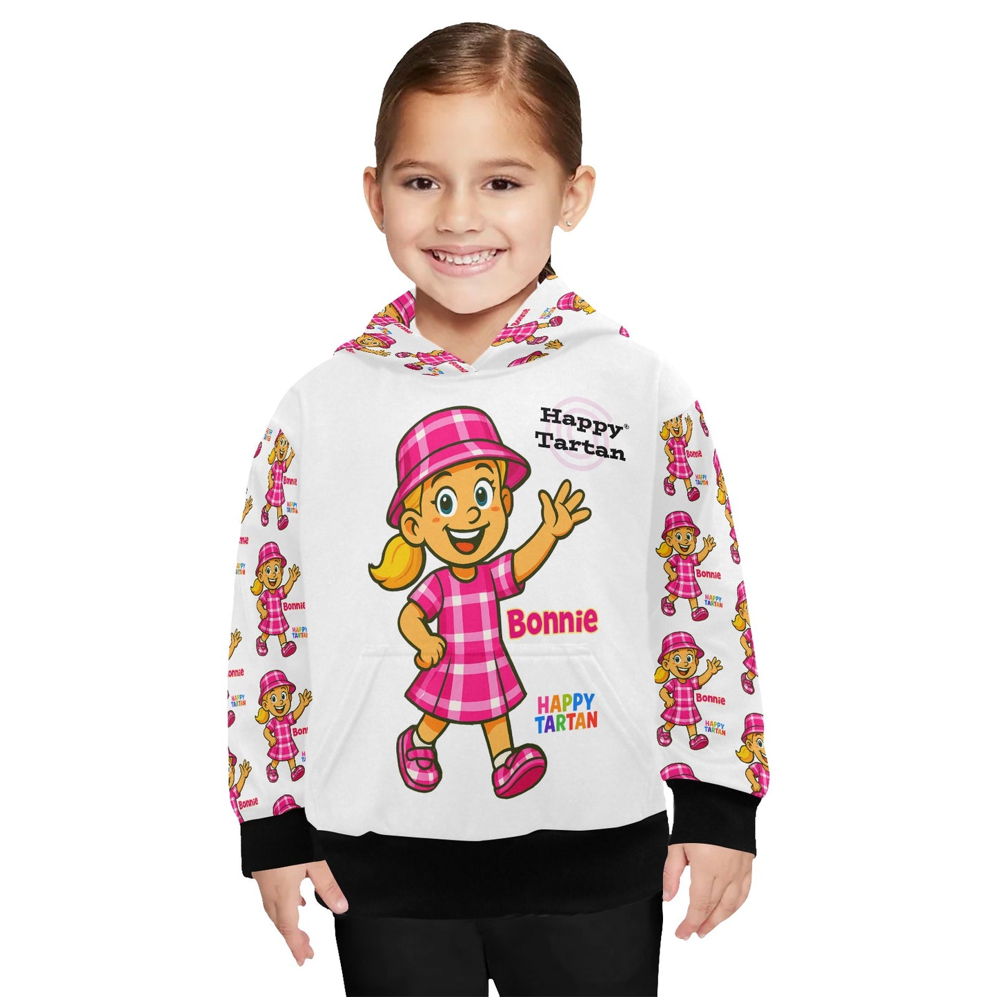 🎀 Bonnie's Little Girls' Long Sleeve Hoodie 🎀 Age 2 - 7 Years - Happy Tartan