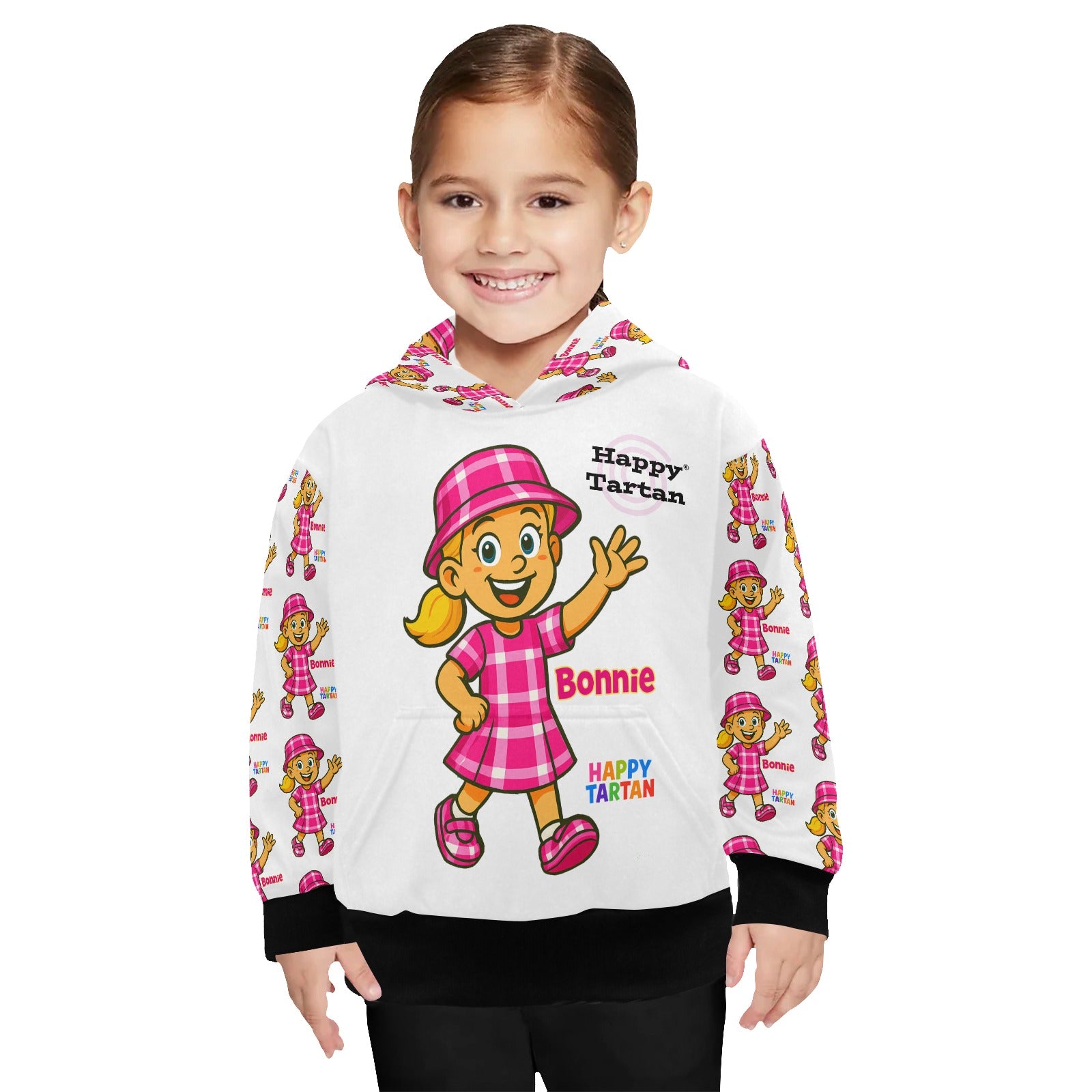 🎀 Bonnie's Little Girls' Long Sleeve Hoodie 🎀 Age 2 - 7 Years - Happy Tartan