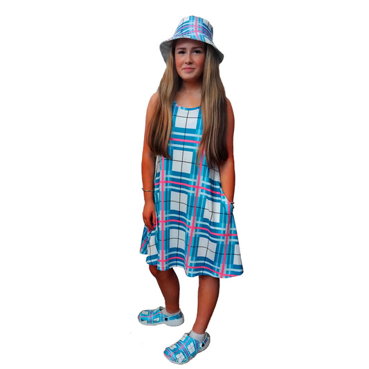 Women’s A-Frame Tartan Dress with Pockets – 'Bute Sky' | Happy Tartan® - Happy Tartan