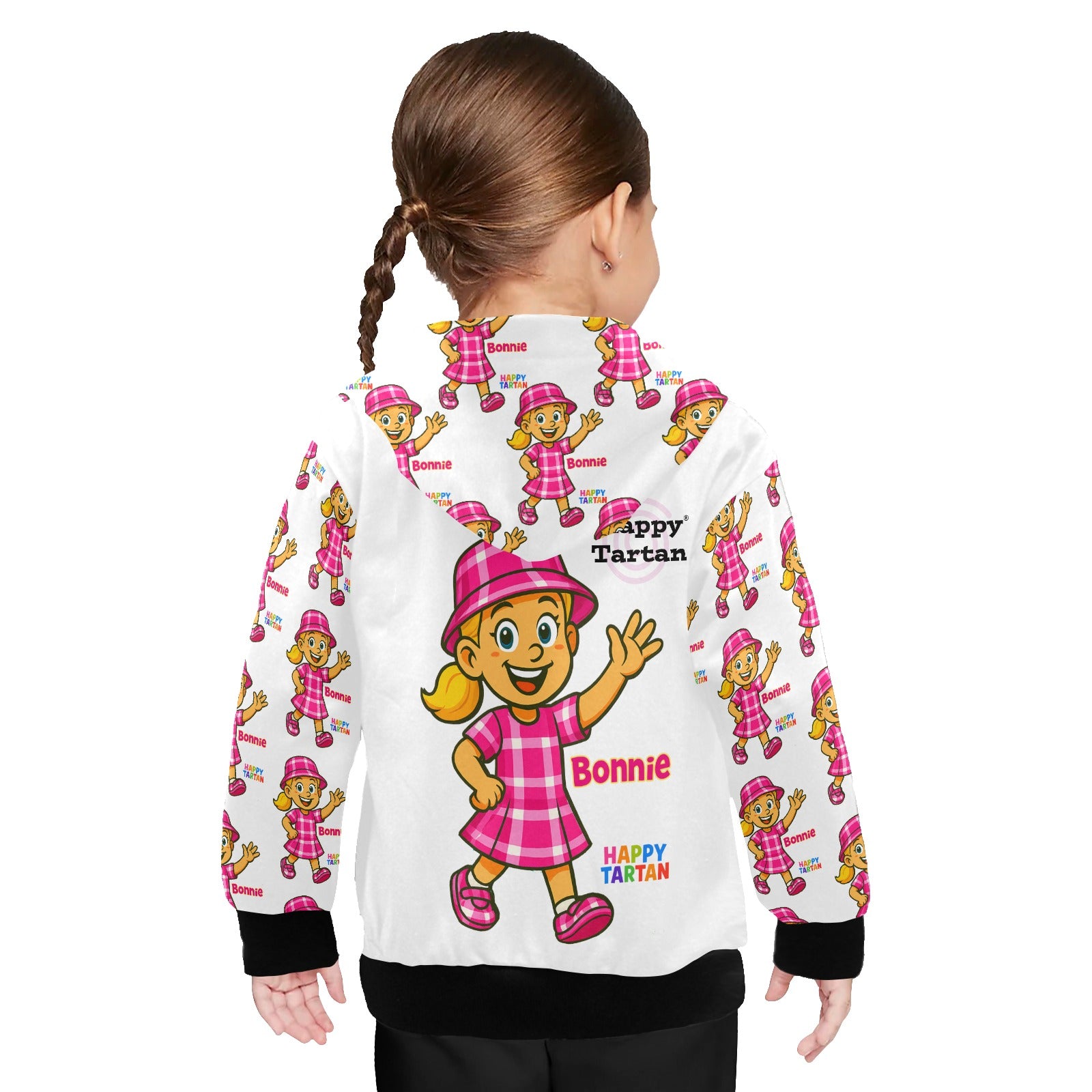 🎀 Bonnie's Little Girls' Long Sleeve Hoodie 🎀 Age 2 - 7 Years - Happy Tartan