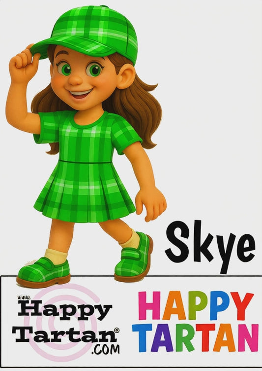 🌟 Meet Skye – The Explorer | Happy Tartan® Girl in Colonsay Sky Tartan 💗