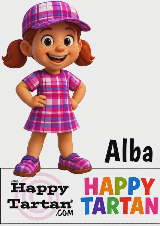 🌟 Alba – The Spirit of Scotland | Happy Tartan® Girl in Islay Sky Tartan 💗