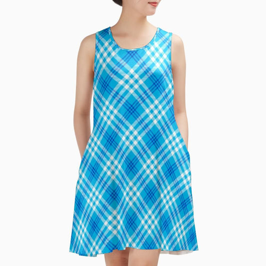 Women’s A-Frame 'Blue' Tartan Dress with Pockets | Happy Tartan® - Happy Tartan