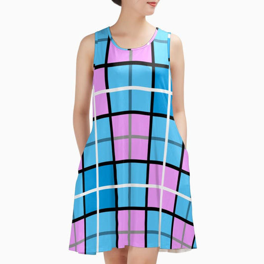 Women’s A-Frame Tartan 'Clyde Sky' Dress with Pockets | Happy Tartan® - Happy Tartan