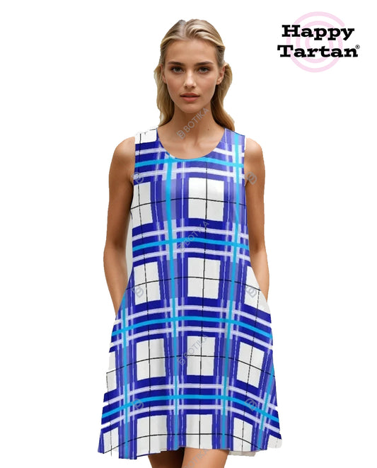 ✨ 'Cumbrae Sky' Happy Tartan® A-Frame Dress (with Pockets!) ✨ - Happy Tartan