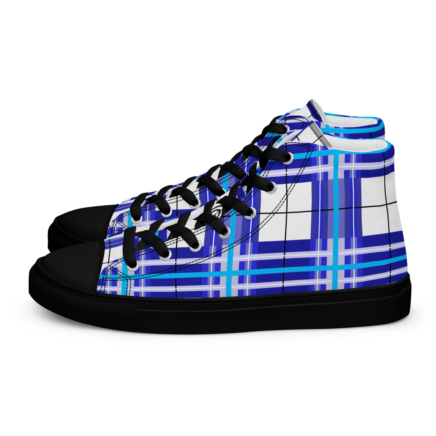 'Cumbrae Sky' Happy Tartan Women’s high top canvas shoes - Free P&P Worldwide