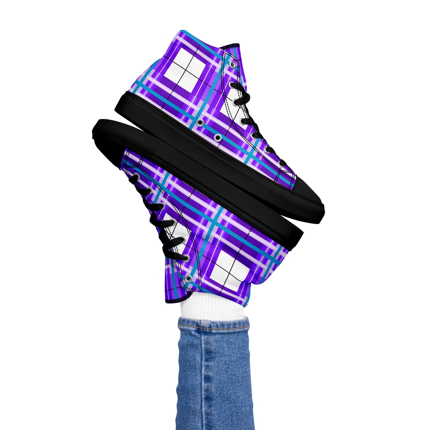 'Gigha Sky' Happy Tartan Women’s high top canvas shoes - Free P&P Worldwide