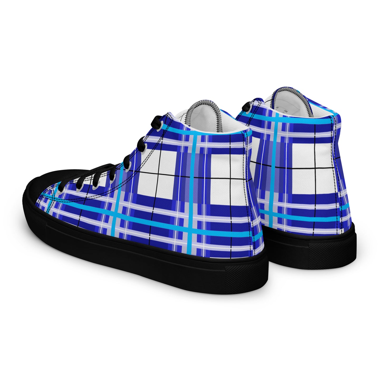 'Cumbrae Sky' Happy Tartan Women’s high top canvas shoes - Free P&P Worldwide