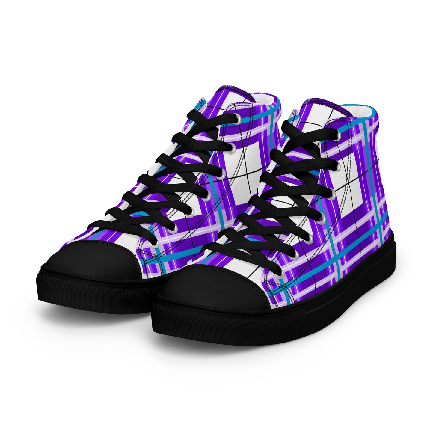 'Gigha Sky' Happy Tartan Women’s high top canvas shoes - Free P&P Worldwide