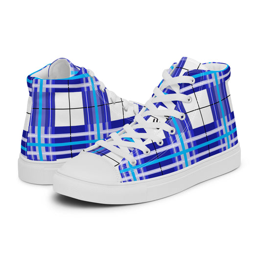 'Cumbrae Sky' Happy Tartan Women’s high top canvas shoes - Free P&P Worldwide