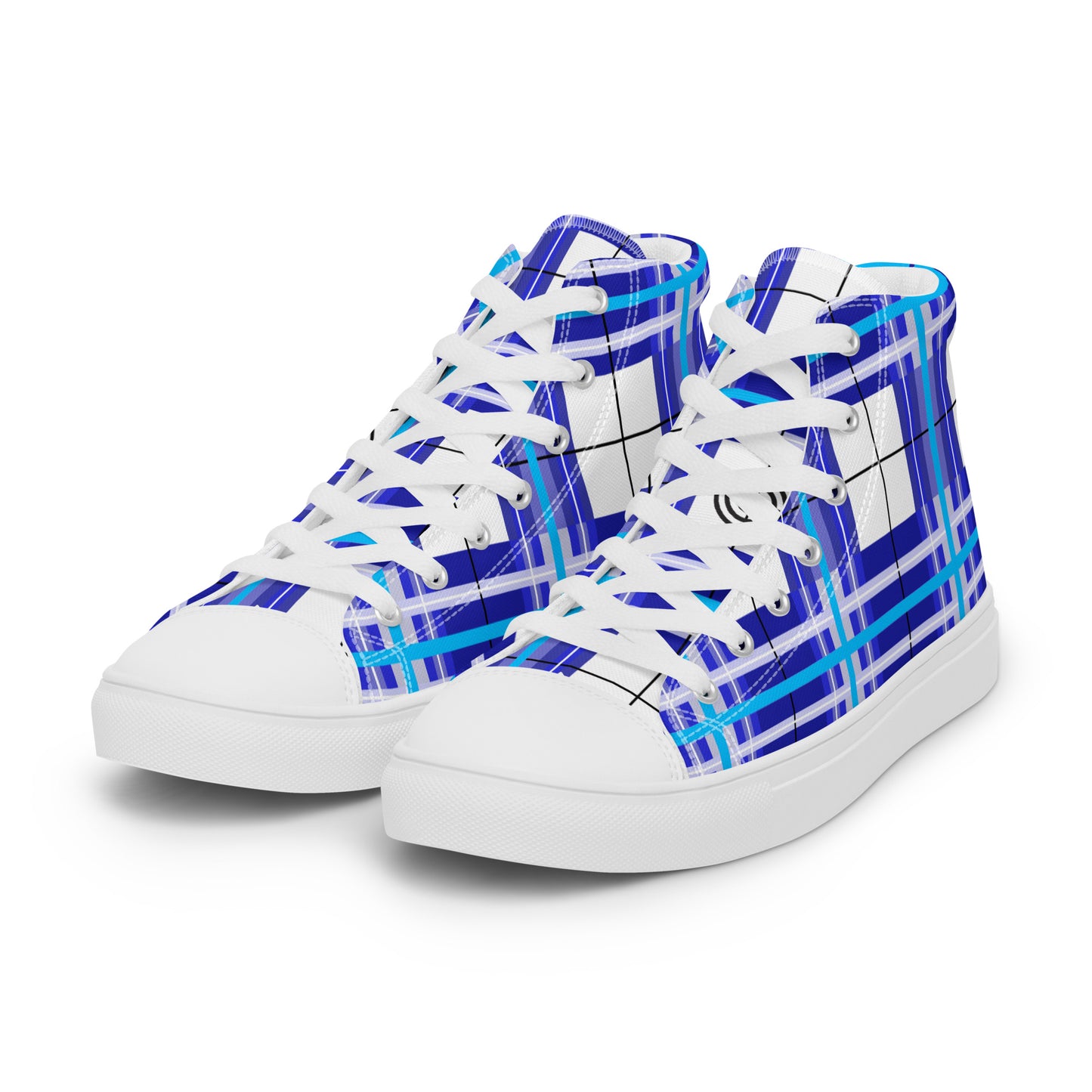 'Cumbrae Sky' Happy Tartan Women’s high top canvas shoes - Free P&P Worldwide