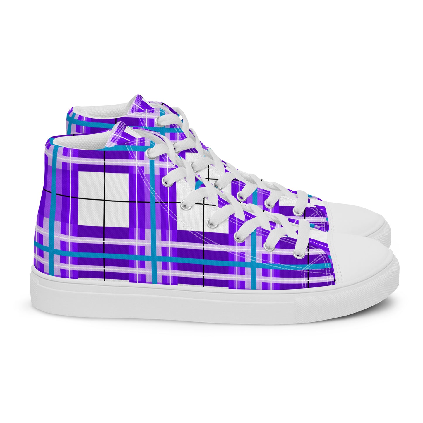 'Gigha Sky' Happy Tartan Women’s high top canvas shoes - Free P&P Worldwide